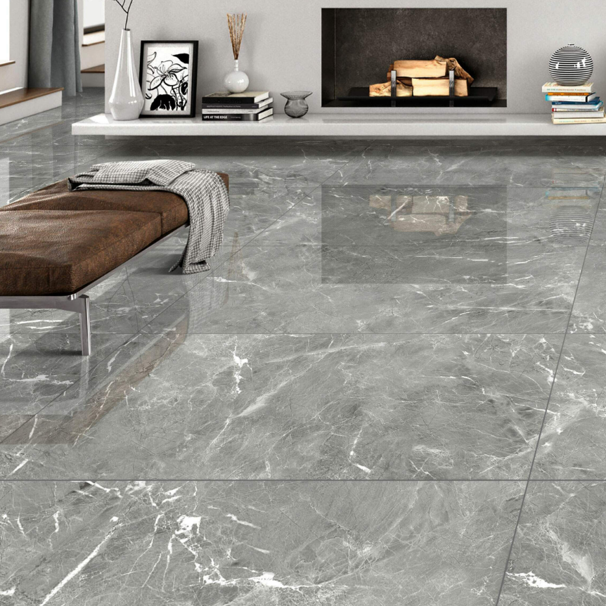 Makrana Breccia Grey Polished Marble Effect Tile 1200x600x9.5mm