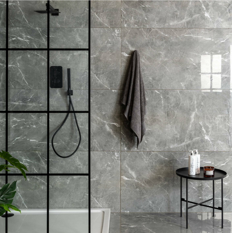 Makrana Breccia Grey Polished Marble Effect Tile 600x300x9.5mm