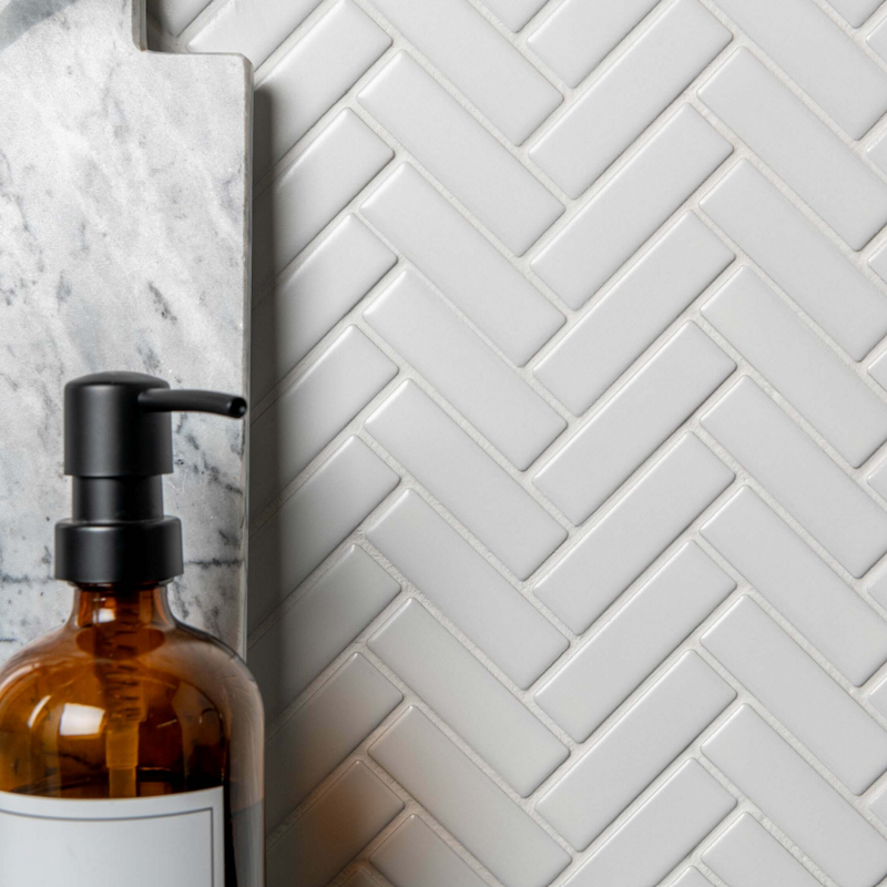 Pixel White Herringbone Matt 22x73mm