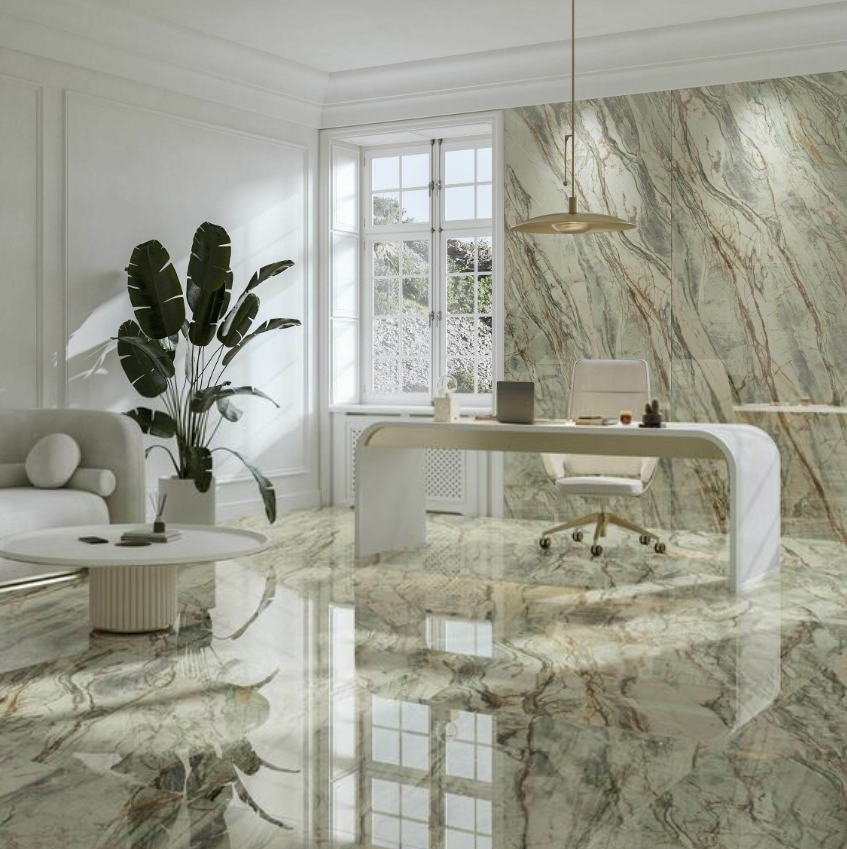 Abstract Rectified Polished Porcelain Green Tiles 1200x600x8mm – TF TILES