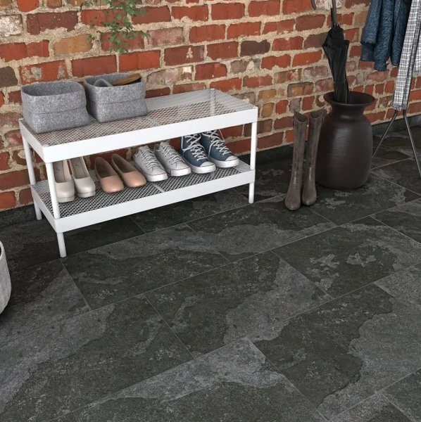 Newstone Shadow Black Matt Slate Effect Wall and Floor Tiles 600x400x8 ...