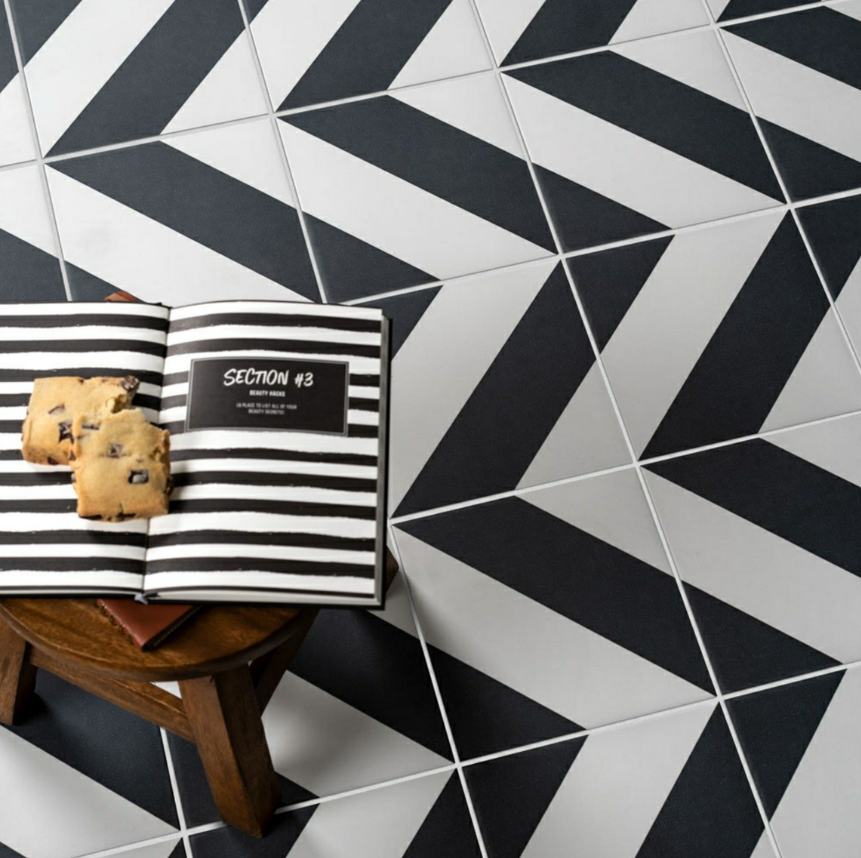 Zebra Black and White Patterned Matt Striped Tiles 223x223x11mm – TF TILES