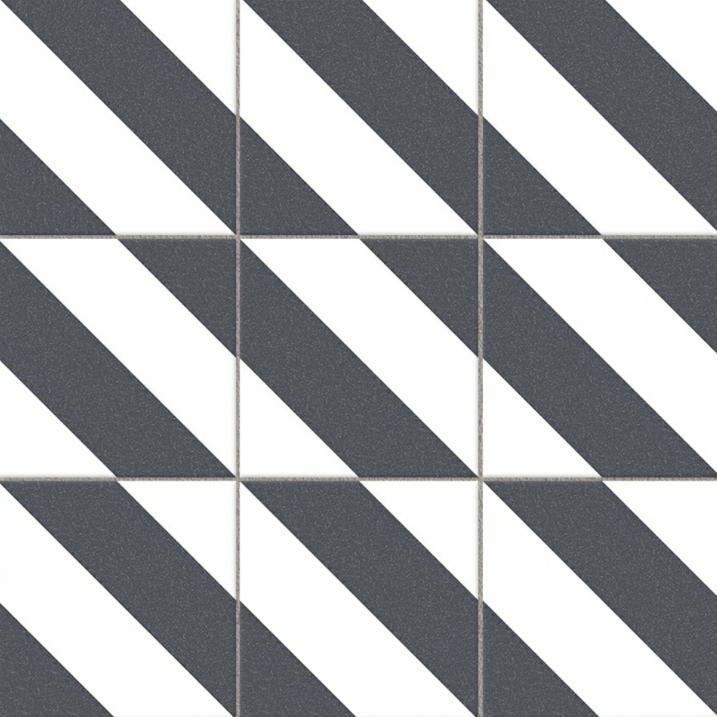 Zebra Black and White Patterned Matt Striped Tiles 223x223x11mm – TF TILES